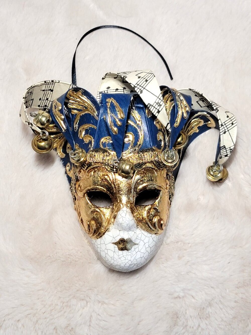 Authentic Kartaruga Venetian Papiermache Jester's Miniature Mask Gold Blue COA